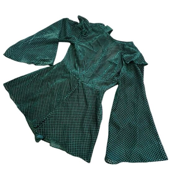 Keepsake Polka Dot Romper Bell Sleeve Green Size Small Open Back - Picture 1 of 13